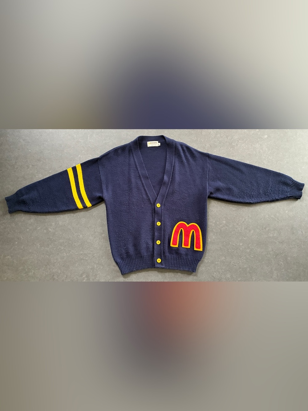 Vtg 70s/80s McDonald’s Employee Cardigan Men’s Medium Navy Blue Big M Button